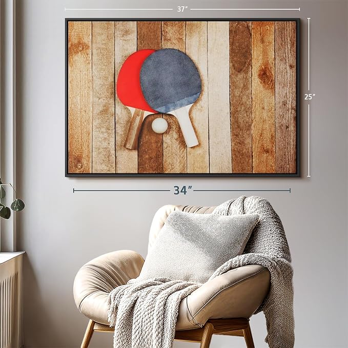 ElephantStock Ping Pong Wall Art - Horizontal Framed Canvas - 1-Piece Living Room Wall Decor - Photography Canvas Print - Brown and Red Decor for Wall - 37" X 25"-Ruum Studio Home