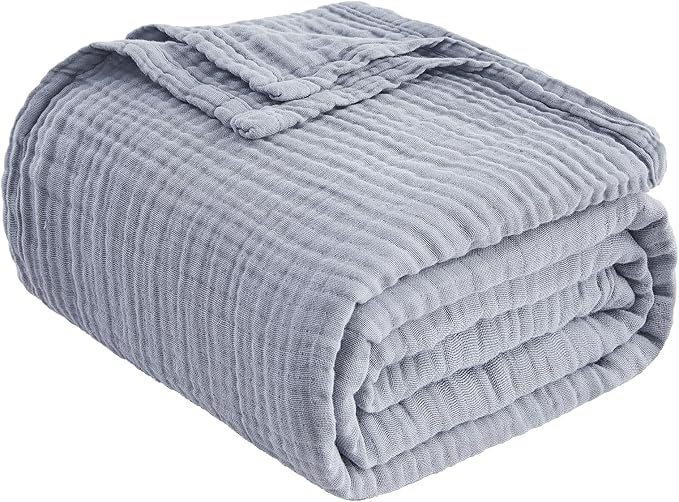 EMME Cotton Muslin Throw Blanket Couch Breathable Gauze Blanket Soft Lightweight Blankets Adults (Dusty Blue, 50"x60")-Ruum Studio Home