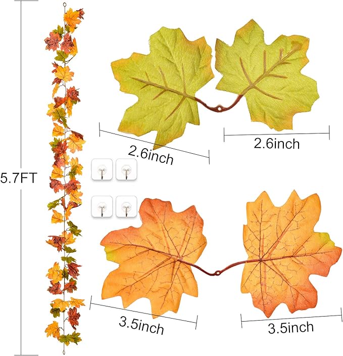 DearHouse 2 Pack Fall Garland Maple Leaf, 5.9Ft/Piece Hanging Vine Garland Artificial Autumn Foliage Garland Thanksgiving Decor for Home Wedding Fireplace Party Christmas (Green)-Ruum Studio Home