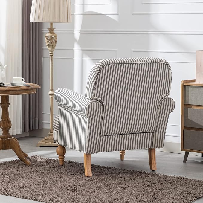 chairus Linen Accent Chair for Living Room Set of 2 Upholstered Mid Century Modern Single Sofa Chair with Solid Wood Legs Comfy Reading Armchair for Bedroom/Office Room/Recption/Lounge, Black Stripe-Ruum Studio Home