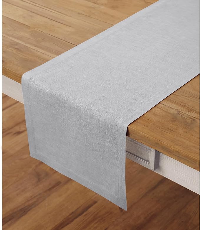 Solino Home Linen Soft Grey Table Runner 120 Inches Long - 100% Pure Linen 14 x 120 Inch Table Runner for Fall, Autumn, Thanksgiving - Fete-Ruum Studio Home