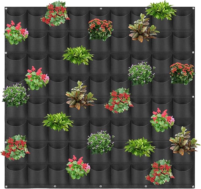 72 Pockets Hanging Planter Bags, Hanging Vertical Wall Mounted Plant Planting Grow Bags, Herb Garden Planter Outdoor Indoor Growing Bag, Gardening Vertical Greening Flower Container(1m×1m, Black)-Ruum Studio Home