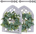 Rustic Wood Window Frame with Green Wreath and Arrows Wall Decor，Farmhouse Window Frame Hanging Decor, Wooden Fake Decoration,Window Pane Wall Decor,Set of 2 (windows white)-Ruum Studio Home