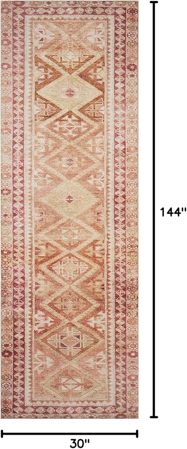 Loloi Layla Collection LAY-16 Natural/Spice 2'-6" x 12'-0" .13" Thick Runner Rug, Soft, Durable, Vintage Inspired, Distressed, Low Pile, Non-Shedding, Easy Clean, Printed, Living Room Rug-Ruum Studio Home