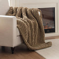 Chunky Knit Blanket Throw, 100% Hand Knit Throw Blanket Handmade Chenille Cable Knit Throw for Couch, Stylish Cozy Soft Rope Knot Crochet Blanket for Home Decor, Camel, 50x60 Inches-Ruum Studio Home
