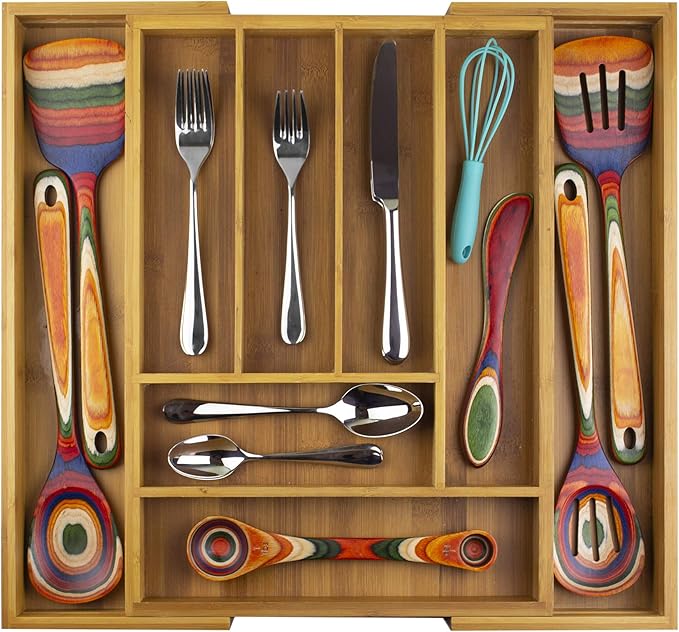 Totally Bamboo Kitchen Drawer Organizer, Expandable Silverware Organizer and Utensil Holder, 8 Compartments with Dividers-Ruum Studio Home
