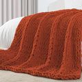 Carriediosa Chunky Knit Throw Blanket 50" X 60", 100% Hand Made Large Chenille Loop Yarn Soft Fluffy Throws for Couch Sofa Bed, Big Crochet Cozy Heavy Thick Cable Woven Blankets, Rust-Ruum Studio Home