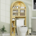 Over The Toilet Storage Cabinet, 31''W Arched Space-Saving Bathroom Organizer with Adjustable Shelf and Acrylic Doors, Freestanding Over Toilet Cabinet for Bathroom, Laundry, Restroom (Oak Wood)-Ruum Studio Home