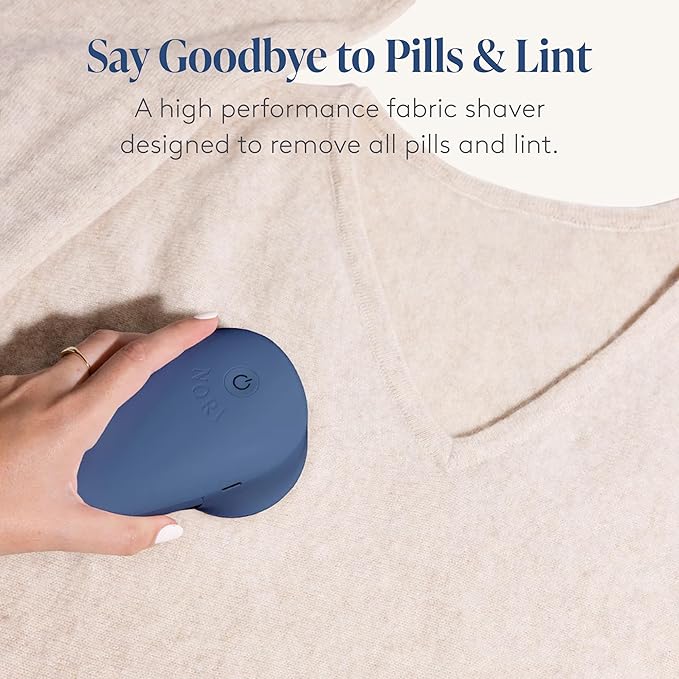 Nori Trim Fabric Shaver - Lint Remover for Clothes & Furniture Couch Pilling - Sweater Pill Remover - Clothes Shaver with 6 Precision Blades - Wireless and Rechargeable - Navy-Ruum Studio Home
