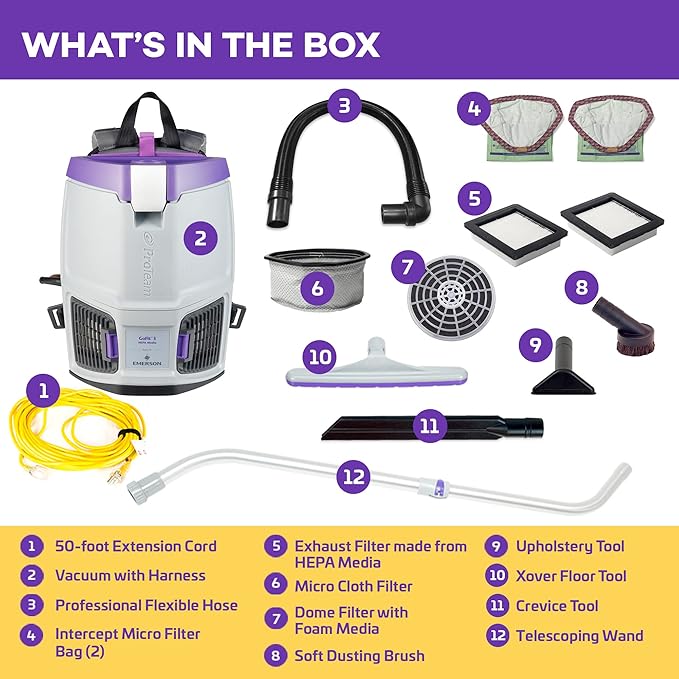ProTeam GoFit 3 Commercial Backpack Vacuum with Xover Multi-Surface Telescoping Wand Tool Kit, 3 qt, Corded-Ruum Studio Home