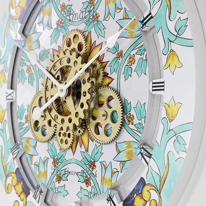 The Gears Clock Wall Clock Italy Collection with Moving Gears (Amalfi, 24 inch Round)-Ruum Studio Home