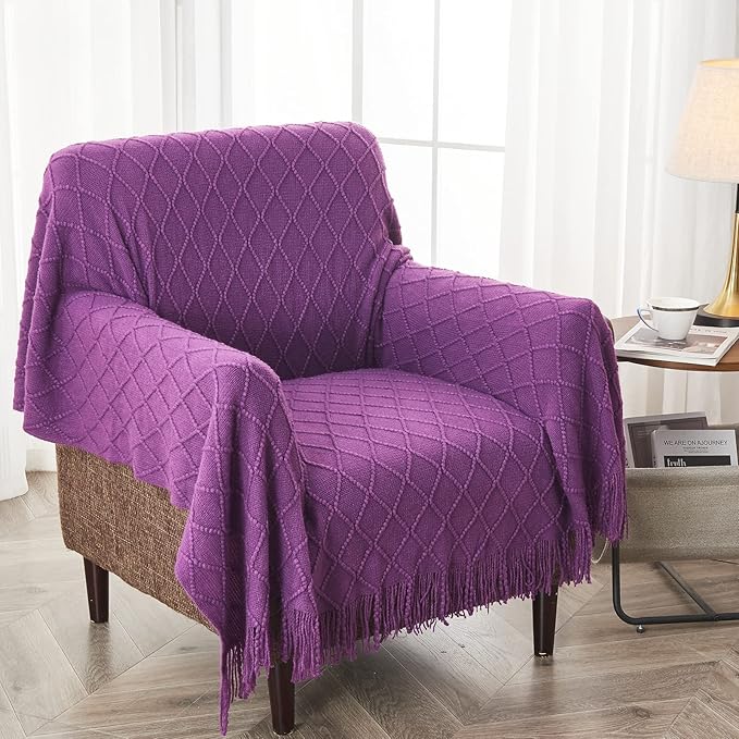 inhand Valentine's Day Gifts Throw Blanket Purple for Couch, Soft Living Room Home Decor Knitted Blanket, Outdoor Lightweight Breathable Summer Blanket, Farmhouse Warm Woven Decorative,50"x60"-Ruum Studio Home