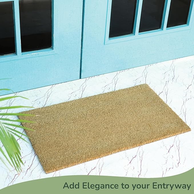 Welcome Doormats, Natural Coco Coir Mats with Non-Slip PVC Backing, Indoor Outdoor Mats for Home & Office, Floor Mats for Door Decor, Patio Decor, Plain Entry Mat, Beige, 30"x17"-Ruum Studio Home
