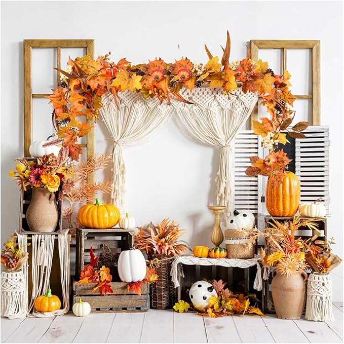 DearHouse Fall Maple Leaves, 6ft Artificial Autumn Foliage Thanksgiving Decor for Home, Wedding, Fireplace, Party, Christmas (Yellow&Brown)-Ruum Studio Home