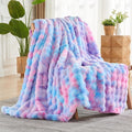 NEWCOSPLAY Faux Fur Throw Blanket Purple Rainbow Luxury Fluffy Thick Warm Bubble Blanket for Couch Sofa Bed 700GSM (Purple Rainbow, Throw(50"x60"))-Ruum Studio Home