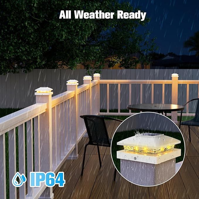 VOLISUN 4x4 Solar Post Cap Light 8pack,Solar Fence - Post Lights Outdoor Waterproof for Wooden/Vinyl Deck Post, White Light Solar Powered with Warm White-Ruum Studio Home