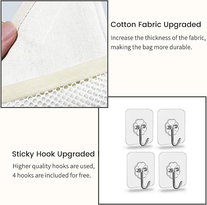 2pcs Small Wall Hanging Organizer Bag, Linen Fabric Door Hanging Storage Basket with Pockets, Waterproof Bin for Kitchen, Bedroom, Office, RV Camper (White)-Ruum Studio Home