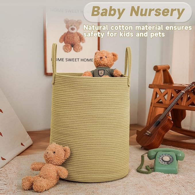 Large Woven Laundry Basket Hamper,60L Cotton Rope Storage Bin for Blankets,Toys and Clothes,Decorative Tall Nursery Hamper for Living Room,Baby Nursery,Bathroom and Bedroom,Jute-Ruum Studio Home