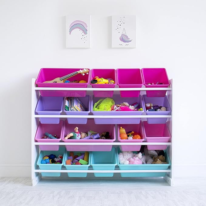 Humble Crew Supersized Toy Storage Organizer with 16 Removable Bins, White/Blue/Pink/Purple – Large Toy Storage for Toddlers Ideal for Kids' Rooms, Playrooms, and Nurseries - Modern Toy Bins for Kids-Ruum Studio Home