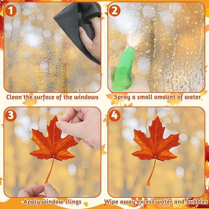 9 Sheets Fall Decorations, 274 PCS Fall Window Clings, Double Sided Autumn Stickers with Maple Leaves Pumpkin Nuts, Autumn Window Clings for Party Thanksgiving Decor Indoor Outdoor Accessories-Ruum Studio Home