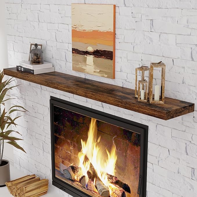 72 Inch Floating Shelves, 72 x 9 Rustic Wooden Fireplace Mantel, 9 Inch Floating Shelf for Wall, Farmhouse Wall Shelves for Home Storage & Display, Rustic Brown Color, Set of 1-Ruum Studio Home