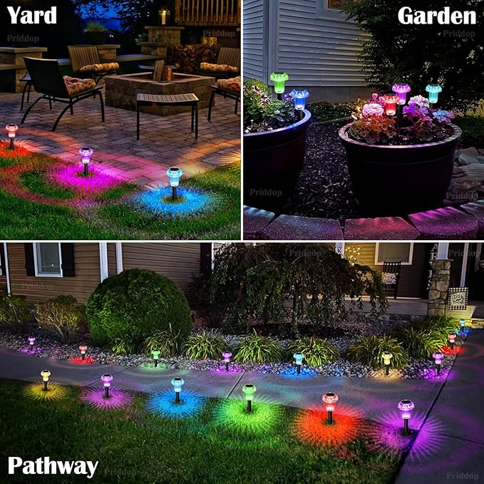 Solar Lights Outdoor Pathway Waterproof 16 Pack Color Changing LED Acrylic Mushroom Decorative Garden Lights for Yard Landscape Patio Outside Christmas Decorations-Ruum Studio Home