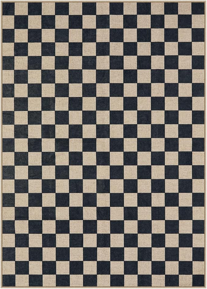 Lahome Checkered Easy Jute Outdoor Rug, 5x7 Farmhouse Rugs for Living Dining Room, Washable Non Slip Non Shedding Floor Carpet for Sunroom Mudroom Backyard Deck-Ruum Studio Home