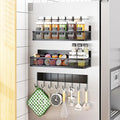 Magnetic Spice Rack for Refrigerator, 3 Pack Magnetic Shelf, Moveable Fridge Organizer with 8-Hook Rack, Seasoning Organizer for Kitchen-Ruum Studio Home