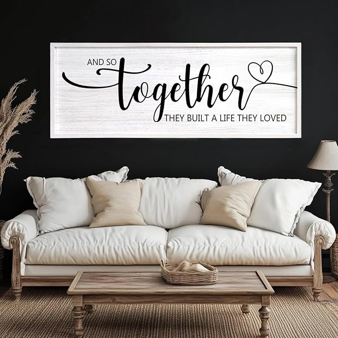 And So Together They Built A Life They Loved Decorative Rustic Sign & Plaque Framed Wall Art for Couples, 40''×15' Wooden Long Wall Decor Above Bed, Vintage Horizontal Farmhouse Wedding Gift-Ruum Studio Home