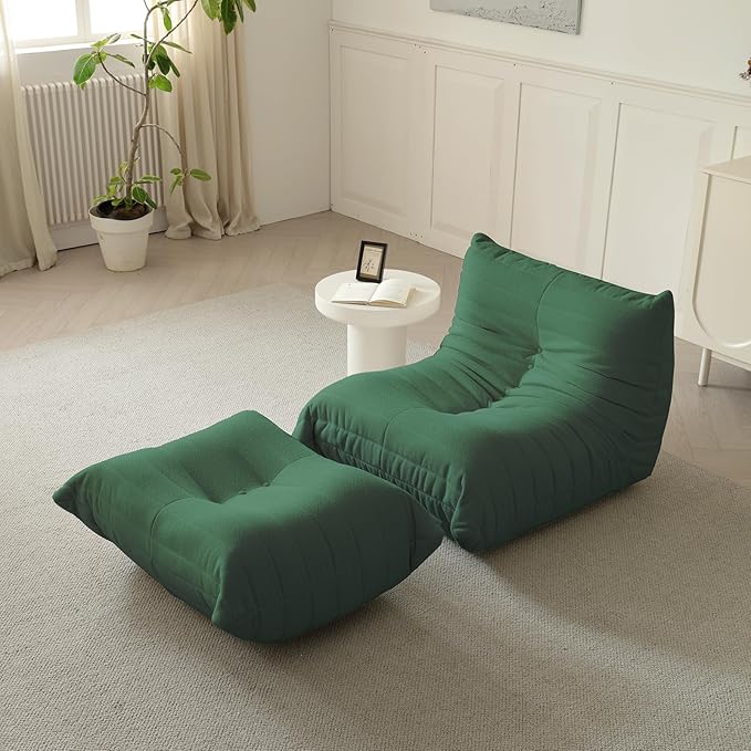 Luxury Ottomans, Modern Square Foot Rest for Sofa Couch Chair, Lazy Floor Seating, Fireside Bean Bag Chair, Tatami Sofa Lounger for Living Room, Bedroom, Office, Green-Ruum Studio Home