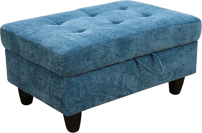 Ottoman Rectangular Storage Ottoman Bench, Flannel Footrest Stool Footstool with Lid for Living Room, Bedroom, Entryway, Blue, 34"x22.8"x17.5"-Ruum Studio Home