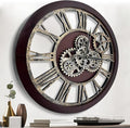 The B-Style Large Wall Clock 24 inch Moving Gear Wall Clock Oversized Vintage Farmhouse Wall Clocks for Living Room Decor Rustic Industrial Wood Clock (Cherry red and Bronze)-Ruum Studio Home
