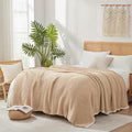 Snuggle Sac Beige Waffle Bedding Blankets Queen Size 90x90 inches, Reversible Microfiber Fluffy Fuzzy Soft Throw Cozy Knit Blanket for Women Mothers Birthday Gifts-Ruum Studio Home