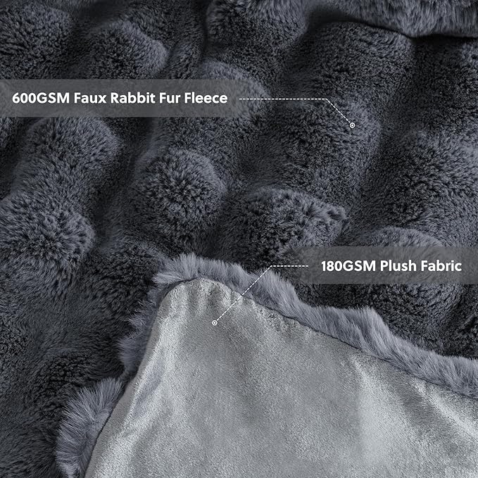 Cozy Faux Fur Throw Blanket for Couch Warm Fuzzy Throw Blanket, Soft Plush Thick Bubble Blankets for Bedroom and Living Room, Furry Luxury Blanket, 50 x 60, Grey-Ruum Studio Home