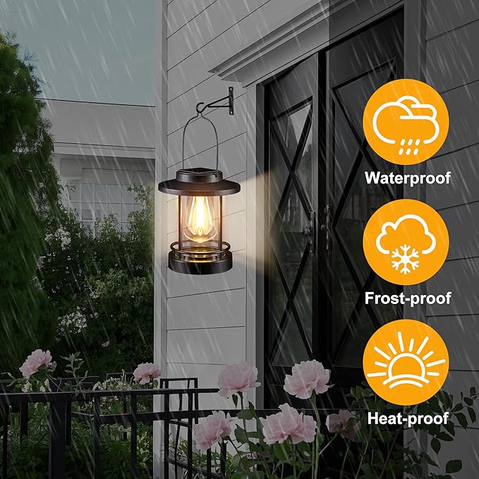 Hanging Solar Lanterns Outdoor Waterproof – 2 Pack Decorative Solar Lights for Outside, Patio, Porch, Yard, Balcony, Table – Hanging Outdoor Lantern Garden Gifts for Women,Mom-Ruum Studio Home