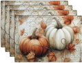Fall Vintage Pumpkin Leaves Placemats Set of 4 Autumn Thanksgiving Harvest Linen Dinner Place Mats 12x18 Burnt Orange and White Rustic Farmhouse Decorative Kitchen Table Mats-Ruum Studio Home