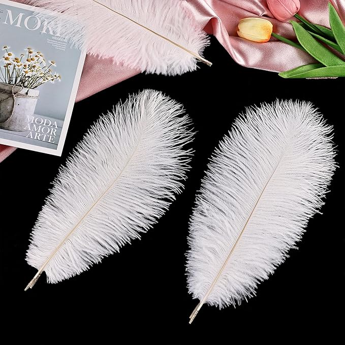 THARAHT White Ostrich Feathers 12pcs Natural Bulk 10-12Inch 25cm-30cm for Crafts Wedding Party Centerpieces Easter Gatsbi and Christmas Tree Decoration Feathers-Ruum Studio Home