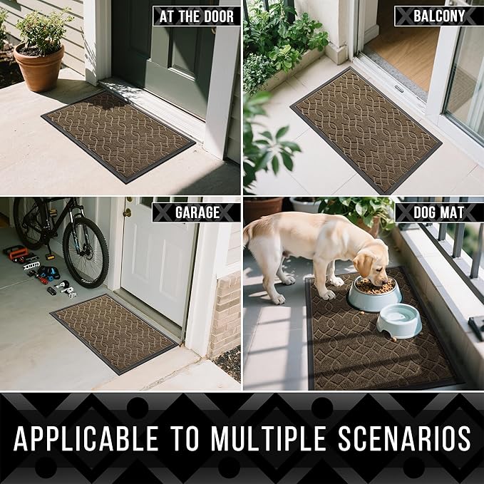 Yimobra Front Door Mat Outside Entrance, All-Weather All-Season Welcome Doormat Outdoor Indoor, Natural Rubber, Stain and Fade Resistant, Low Profile, Easy Clean Patio Porch Mat, 29.5x17, Brown-Ruum Studio Home