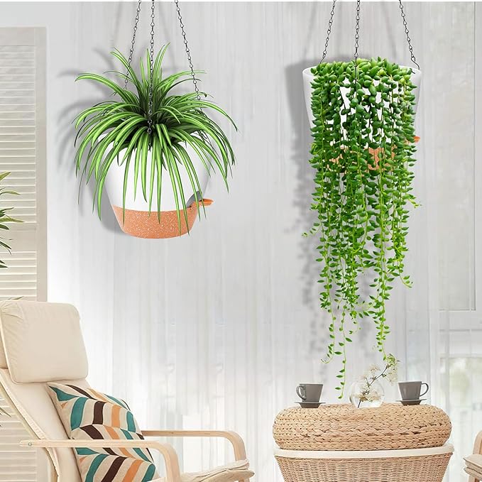 GARDIFE Hanging Planter, 10 inch Hanging planters for Indoor. Outdoor Plants, Self Watering Plant Pot, 2 Pack Large self Watering Hanging Planter, White-Ruum Studio Home
