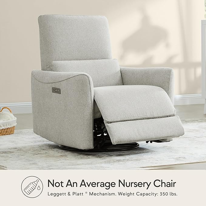 CHITA Power Recliner Chair Swivel Glider, FSC Certified Fabric Living Room Nursery Reclining Sofa Chair with Lumbar Support, Dove Grey-Ruum Studio Home