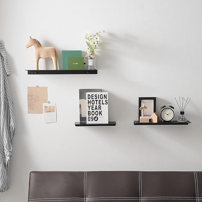 JOOM 2 PCS Small Floating Shelf, 12'' Metal Wall Shelf, Black, Bathroom, Durable, Waterproof, 5.0lbs Weight Capacity-Ruum Studio Home