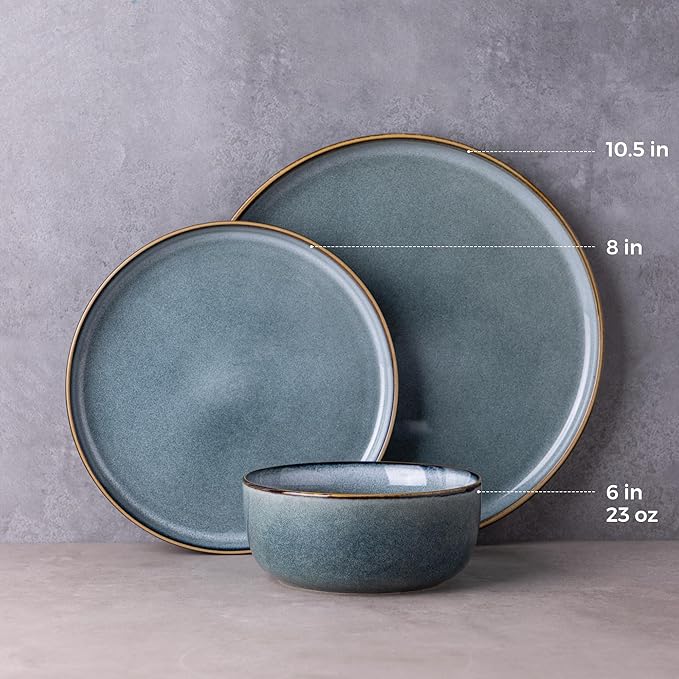 GBHOME Ceramic Dinnerware Sets for 8, 24 Pieces Stoneware Plates and Bowls Sets, Scratch Resistant Dishes, Dishwasher & Microwave Safe, Reactive Glaze-Space-Ruum Studio Home