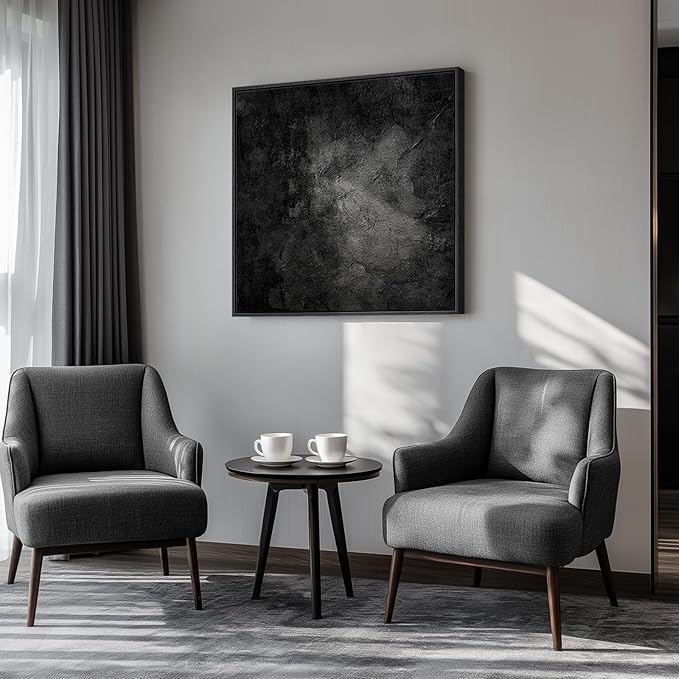 Framed Black Abstract Wall Art, Modern Canvas Prints Paintings Artwork for Walls, Square Minimalist All Black Pictures for Living Room, Hallway, Fireplace, Bedroom, Office, Bathroom Wall Decor-Ruum Studio Home