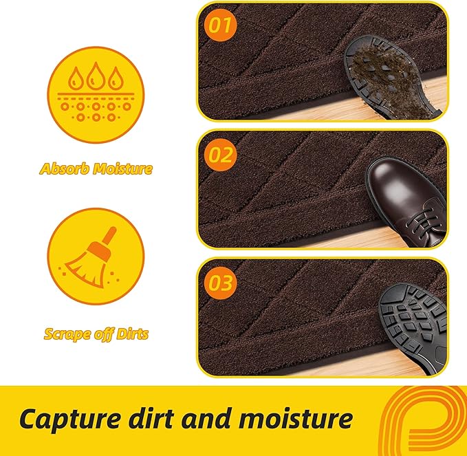 JSEI Dirt Trapper Door Mat 32"x48", Non-Slip Washable Entryway Mats, Dog Door Mat, Stain Resistant and Absorbent Floor Mats, Low Profile Welcome Mat for Front Back Door, Brown-Ruum Studio Home