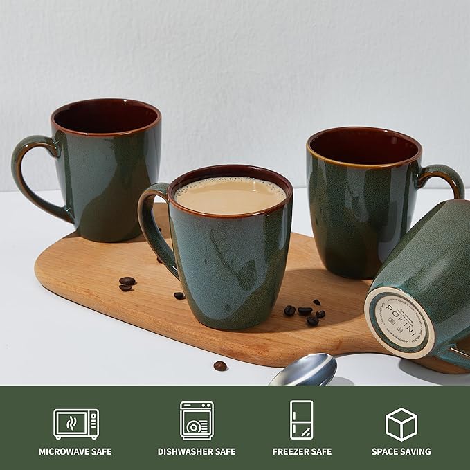 Coffee Mug 16 oz, Ceramic Coffee Mugs Set of 4, Reactive Glaze Mug for Latte/Tea/Cappuccino, Large Stackable Mug Set for Men, Women, Dad, Mom, Dishwasher & Microwave Safe, Brown Green-Ruum Studio Home