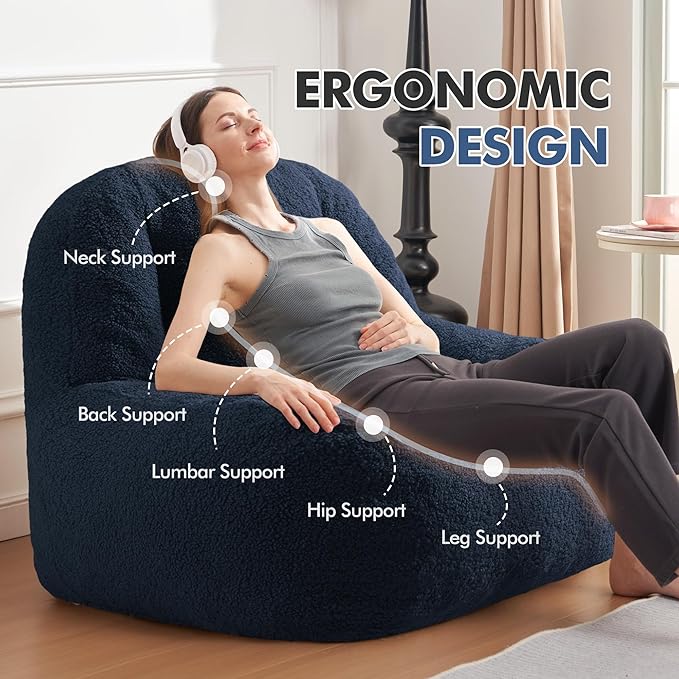 Homguava Bean Bag Chairs for Adults,Giant Beanbag Couch Adult Bean Bag Chair with Filler Included,Modern Lazy Sofa Comfy Chair for Living Room(Blue)-Ruum Studio Home