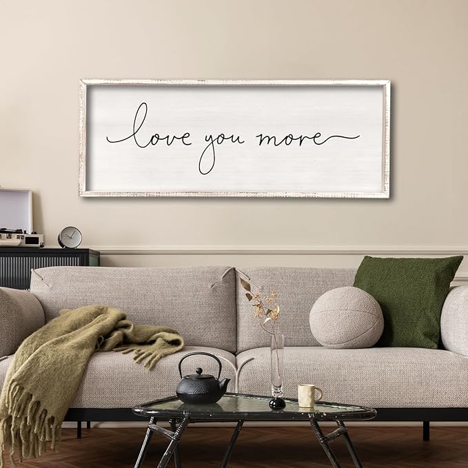 Love You More Sign 40''×15'' Master Bedroom Above Over Bed Wall Decor Modern Farmhouse Large Vintage Wood Framed Hanging Over Bed Bedside Wall Art (White)-Ruum Studio Home