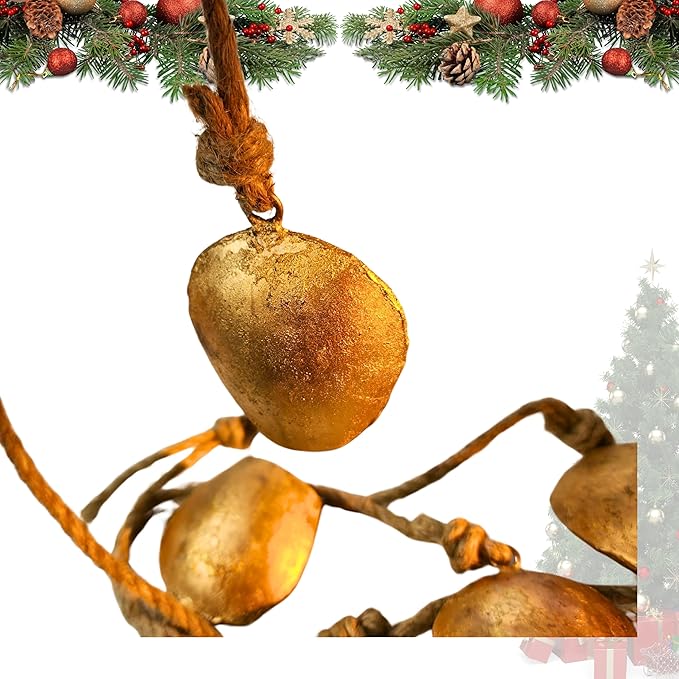 Harmony 5 Cow Bells Cluster on Rope - Large Rustic Vintage Lucky Cow Bells On Rope Wall Hanging Decor-Ruum Studio Home