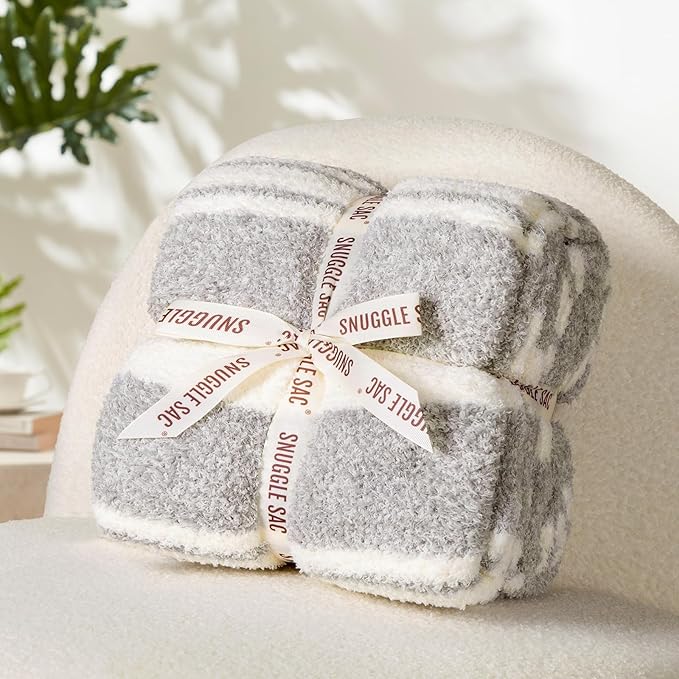 Snuggle Sac Grey Stripe Knitted Throw Blanket for Couch, Reversible Super Soft Warm Blankets Cozy Knit Fuzzy Plush Lightweight Throws for Sofa, Bed, Stripe Grey, 50 x 60 inches-Ruum Studio Home