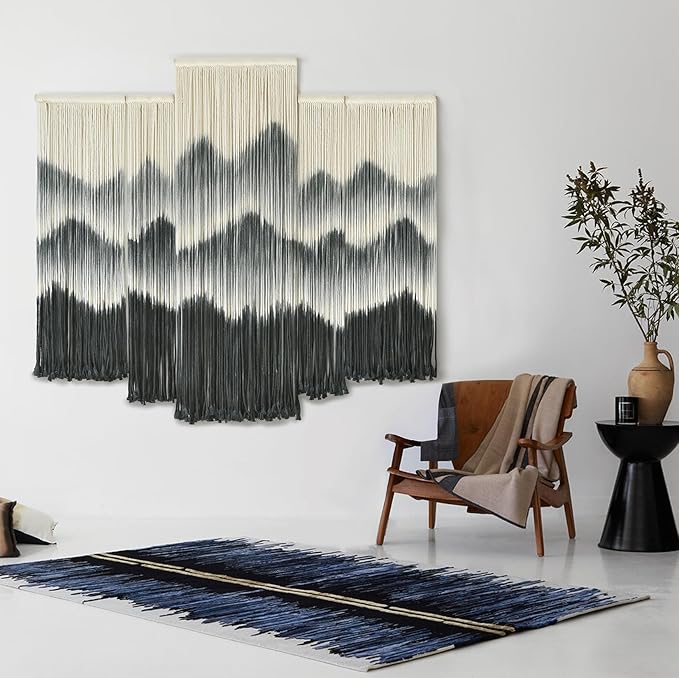 IOWER Large Macrame Wall Hanging 5Pcs Handmade Dip-Dyed Mountain Wall Decor Combination Suspension Bedroom Living Room Modern Fiber Yarn Wall Art-Ruum Studio Home